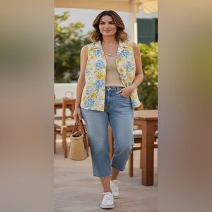 Jones New York Signature Floral Sleeveless Button down Blouse Size Large.